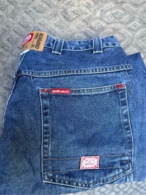 Ecko Unlimited Men's Dark Blue Carpenter Jeans with Red Accents